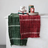 Hello Honey® 72" Red Woven Wool Table Runner with Stripes