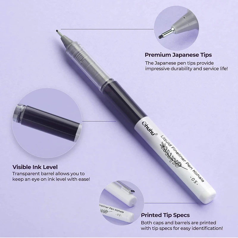 Ohuhu® Kohala 9 Piece Liquid Fineliner Drawing Pens