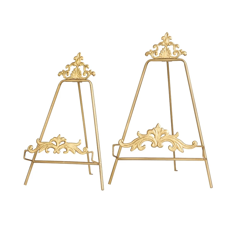 Gold Metal Ornate Arabesque Scroll Tabletop Easel Set