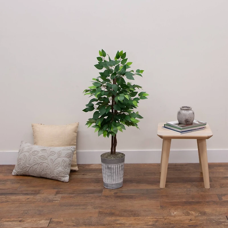 3ft. Artificial Double Trunk Ficus Tree in Metal Planter