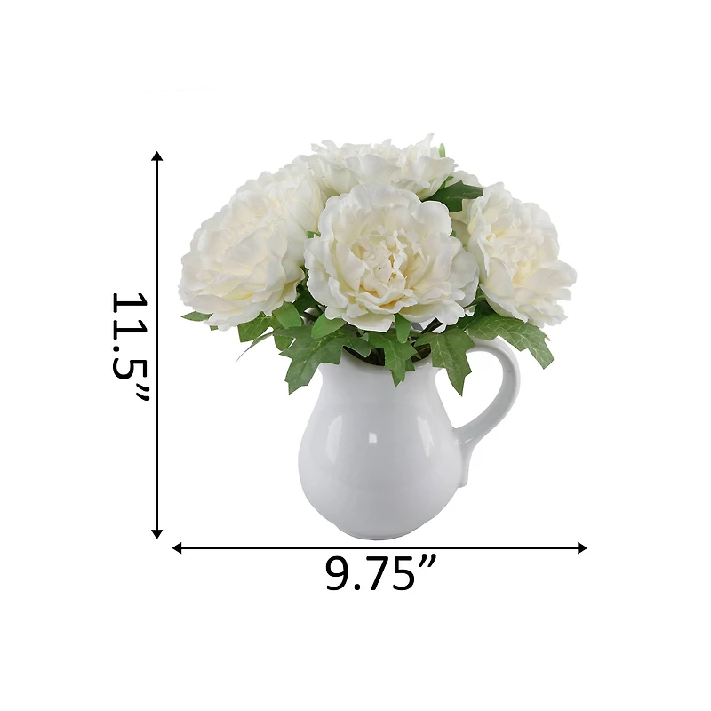 Flora Bunda® 11.5" White Peony Arrangement in Ceramic Watering Vase