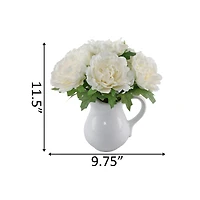 Flora Bunda® 11.5" White Peony Arrangement in Ceramic Watering Vase