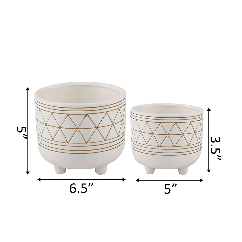 Flora Bunda 6" & 5" Geo Ceramic Pot With Legs Set
