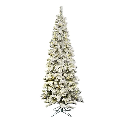 6.5ft. Pre-Lit Flocked Pacific Pine Artificial Christmas Tree, Pure White LED Lights