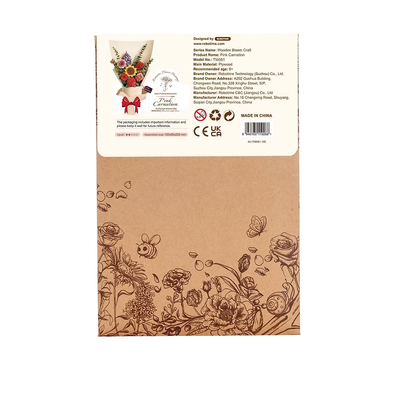 Rowood Pink Carnation Wooden Bloom Craft