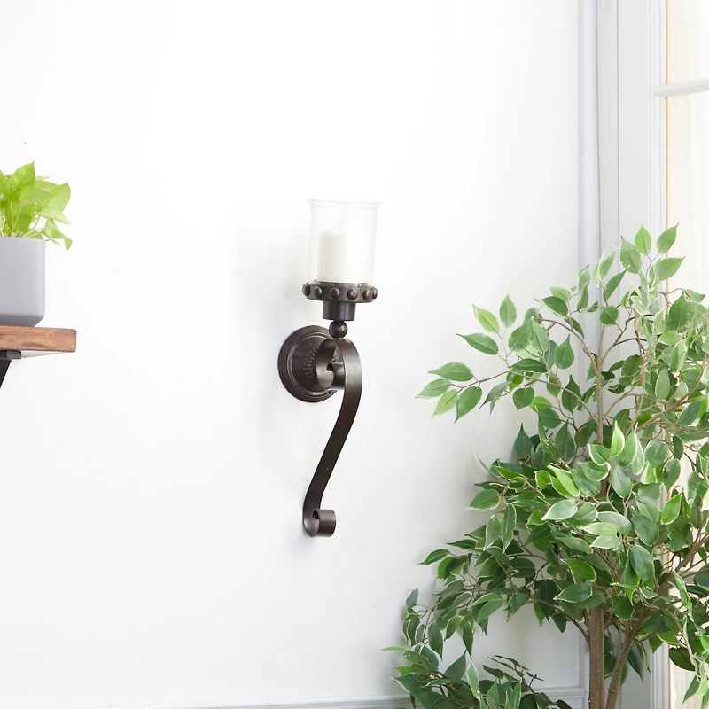 20" Brown Iron Traditional Candle Wall Sconce