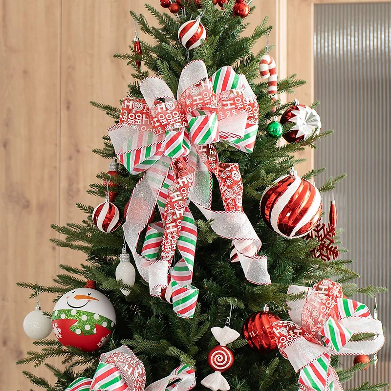 Glitzhome® 32" Whimsical Red & Green Ribbon Christmas Bows, 9ct.