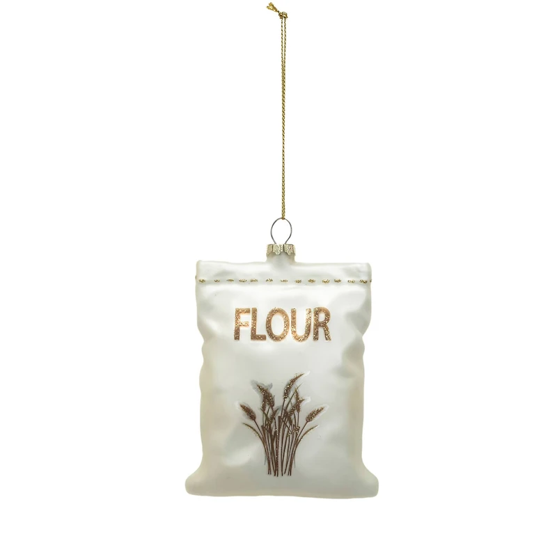 Hello Honey® White & Gold Glittering Gourmet Flour Sack Glass Ornament