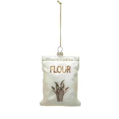 Hello Honey® White & Gold Glittering Gourmet Flour Sack Glass Ornament