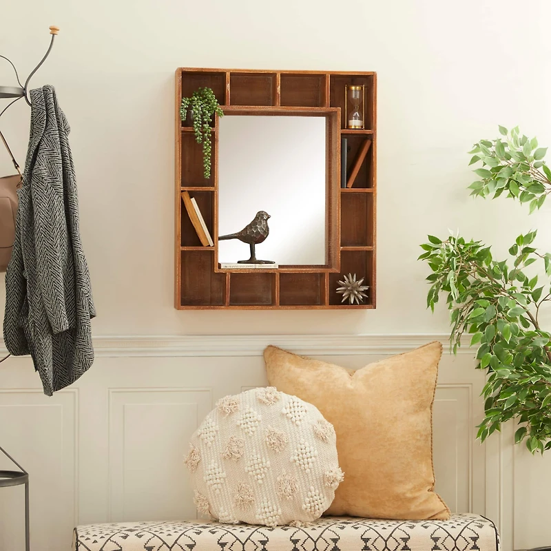 29" Brown Wood Farmhouse Wall Mirror
