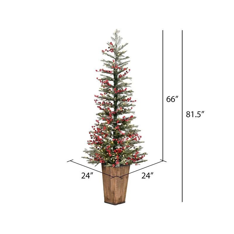 5.5ft Pre-Lit Frosted Berry Potted Pine Artificial Christmas Tree, Warm White Dura-Lit LED Lights