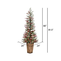 5.5ft Pre-Lit Frosted Berry Potted Pine Artificial Christmas Tree, Warm White Dura-Lit LED Lights