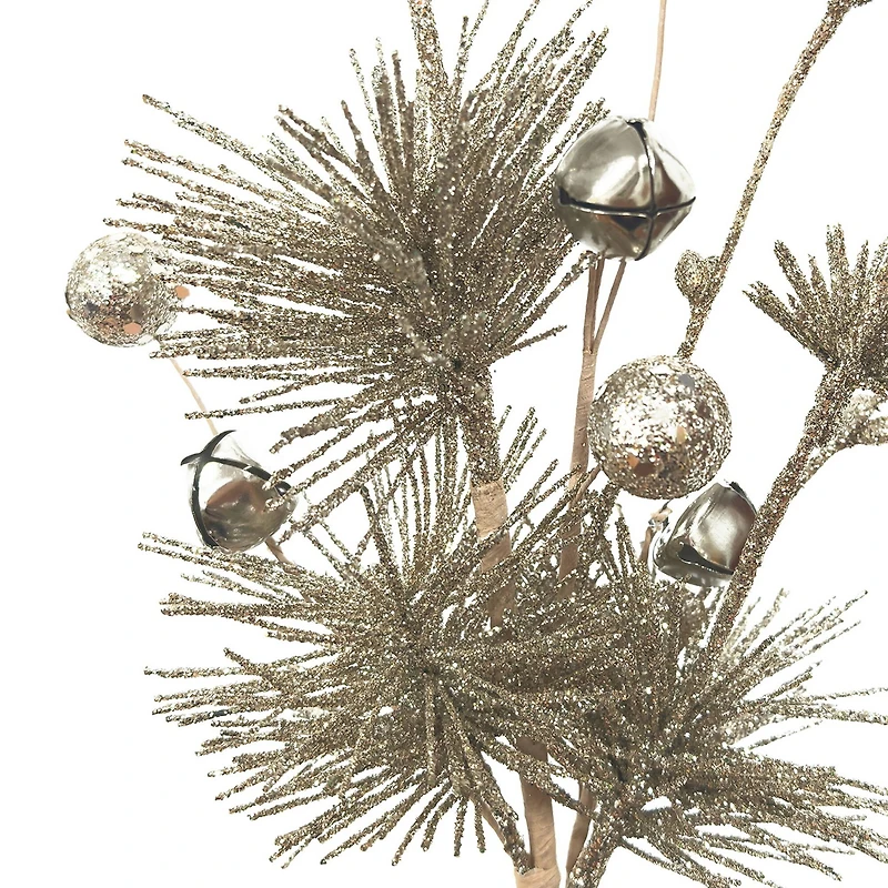 11" Glittered Pine with Bells Pick by Ashland