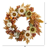 30" Sunflower, White Pumpkin & Berries Fall Wreath