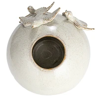 Hello Honey® 10.25" Cream with Reactive Glaze Birds Stoneware Vase