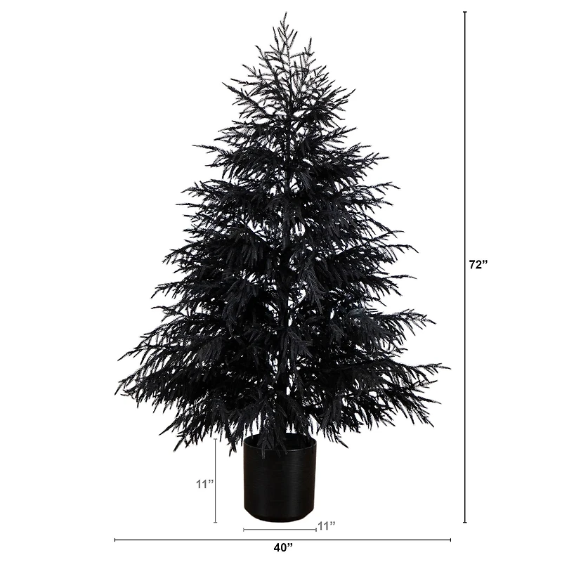 6ft. Artificial Halloween Real Touch Black Norfolk Pine Christmas Tree with Natural Look
