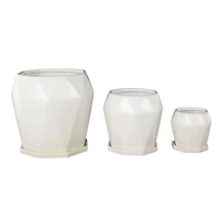 White Faceted Ceramic Planter Set