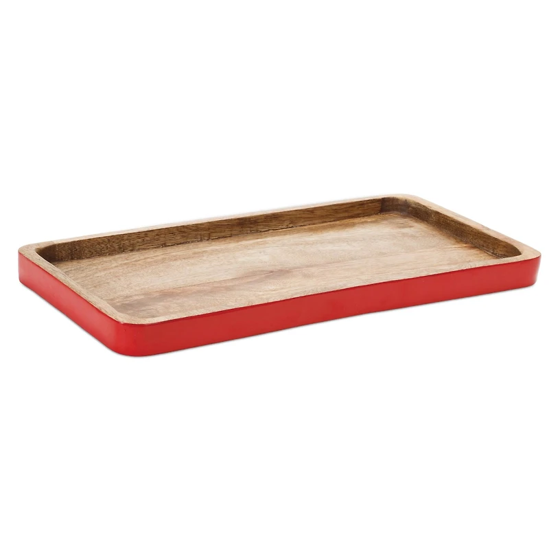Red Trimmed Wooden Tray Set