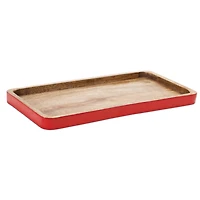 Red Trimmed Wooden Tray Set