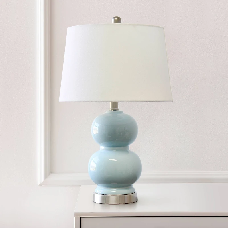 Lalia Home 21" Light Blue Dual Orb Table Lamp with Fabric Shade