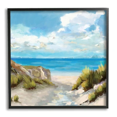 Stupell Industries Coastal Path to Beach Nautical Grass Cloudy Summer Sky in Frame Wall Art