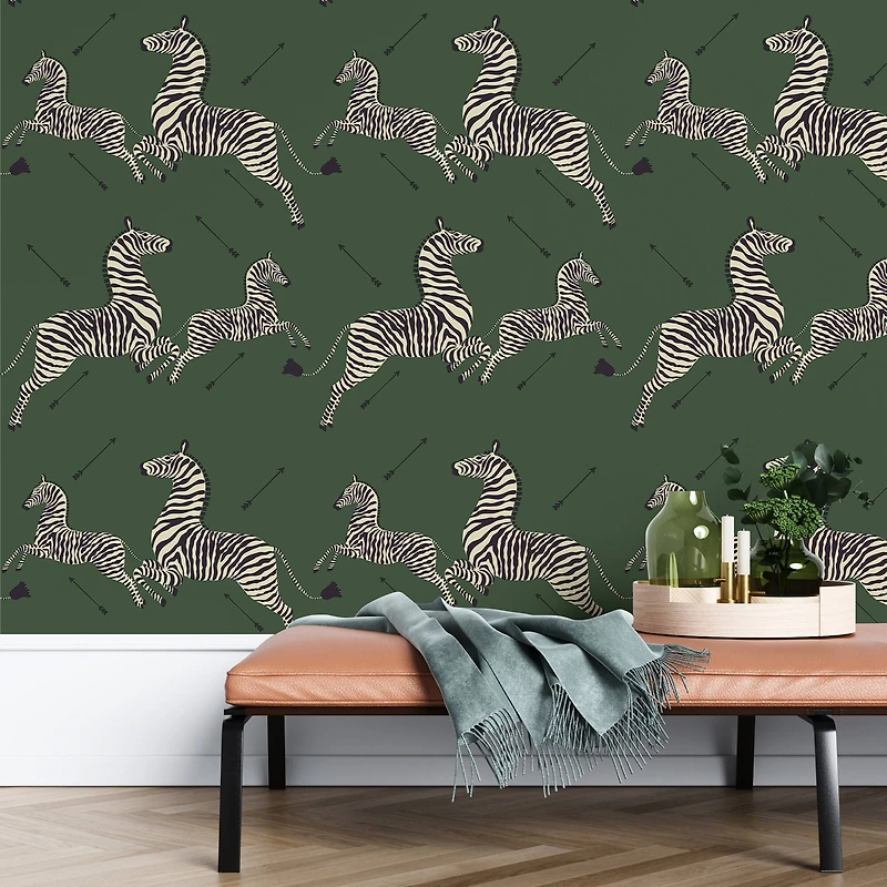 Scalamandre Serengeti Green Zebra Safari Peel & Stick Wallpaper 