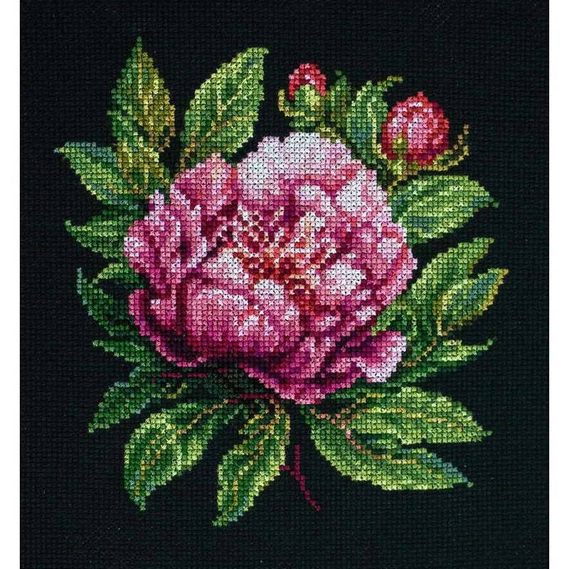 Luca-S Peter Brand Peony Counted Cross Stitch Kit with Display Hoop