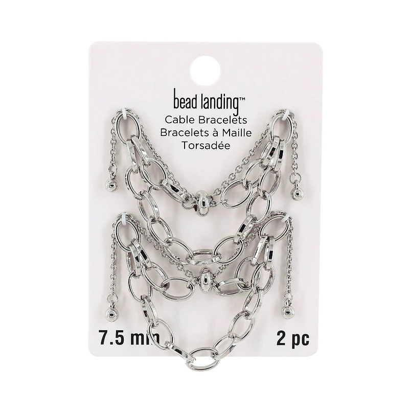 Rhodium Cable Slider Charm Bracelets, 2ct. by Bead Landing™