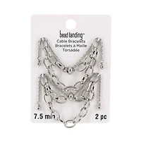Rhodium Cable Slider Charm Bracelets, 2ct. by Bead Landing™