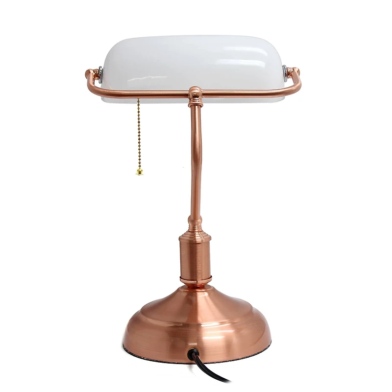 Simple Designs Executive Banker's Rose Gold Desk Lamp with White Shade