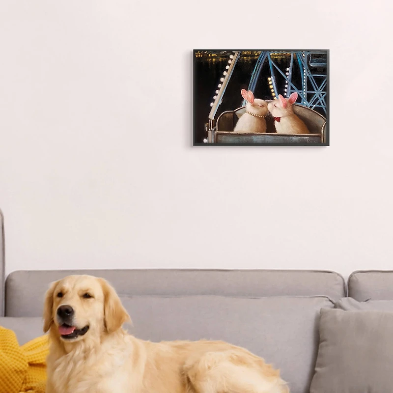 Stupell Industries Rabbit Couple Romantic Ferris Wheel Kiss in Frame Wall Art