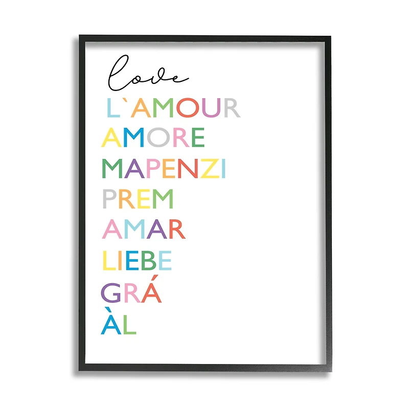 Stupell Industries Love L'Amour Amore Mapenzi Romantic Terms Rainbow Typography in Frame Wall Art