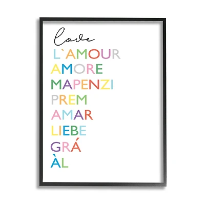 Stupell Industries Love L'Amour Amore Mapenzi Romantic Terms Rainbow Typography in Frame Wall Art