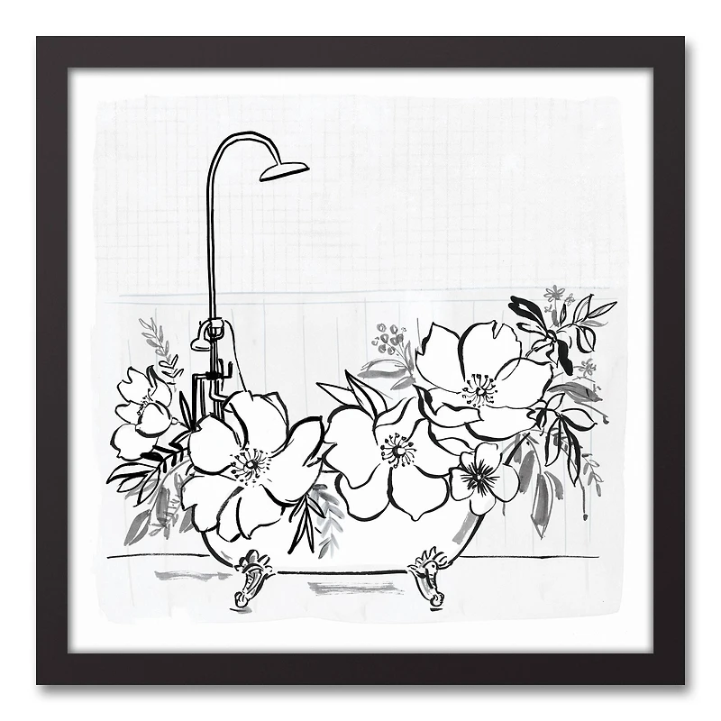 Floral Bathtub 16" x 16" Black Framed Canvas