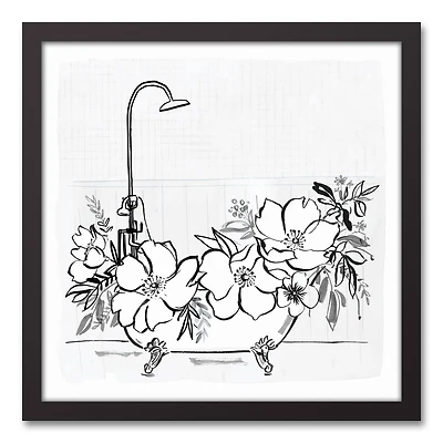Floral Bathtub 16" x 16" Black Framed Canvas