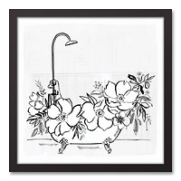 Floral Bathtub 16" x 16" Black Framed Canvas