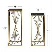 Set of 2" Gold Marble Contemporary Accent Table 30", 26"