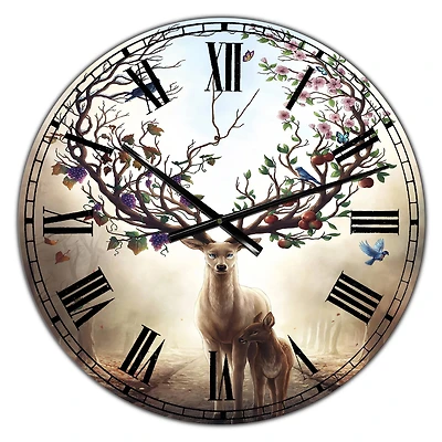 Designart 'Deer With Blossoming Antlers Large Cottage Wall Clock