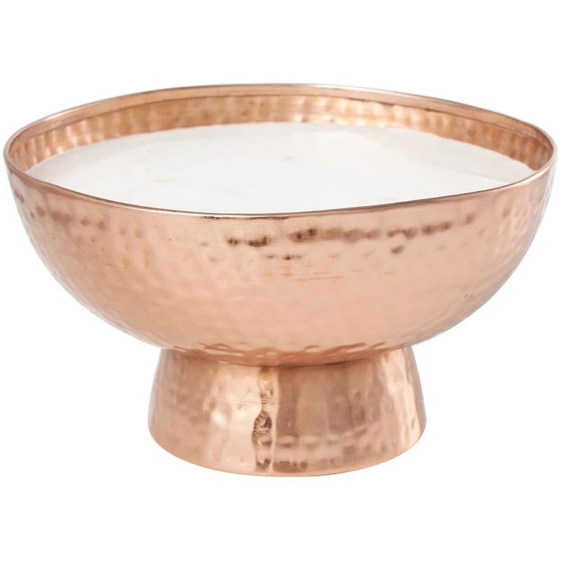 White Wax Tropical Breeze Scented Candle with Elevated Wide Hammered Copper Container