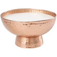 White Wax Tropical Breeze Scented Candle with Elevated Wide Hammered Copper Container