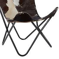 White Cow Hide Leather and Iron Rustic Accent Chair, 36" x 29" x 30"