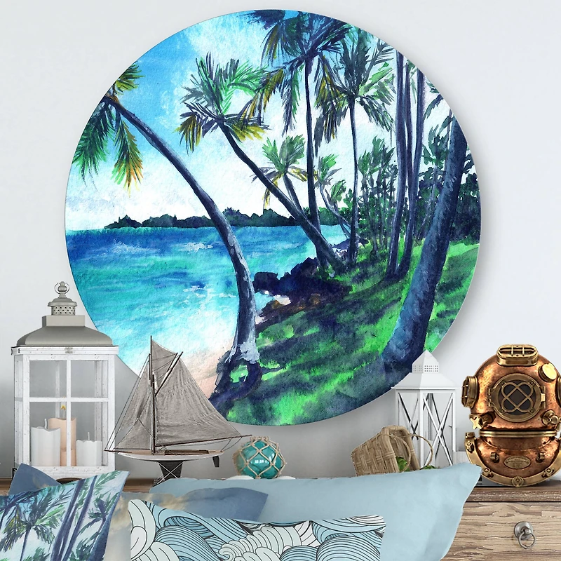 Designart - Tropical Beach In Summer Paradise - Nautical & Coastal Metal Circle Wall Art