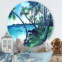 Designart - Tropical Beach In Summer Paradise - Nautical & Coastal Metal Circle Wall Art