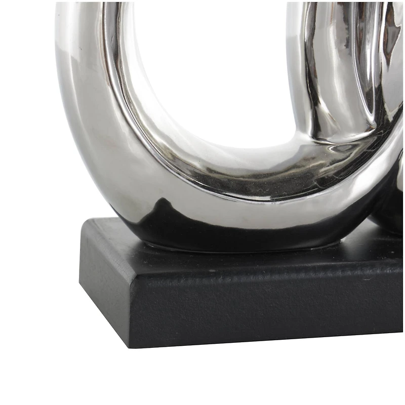 12" Silver Abstract Family Figures Decorative Sculpture with Black Rectangular Base