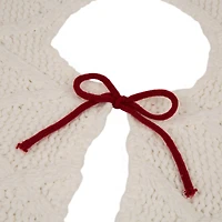 Glitzhome® 52" Knitted White Christmas Tree Skirt with Red Trim & Pom Pom