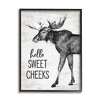 Stupell Industries Hello Sweet Cheeks Funny Bathroom Humor Rustic Moose Framed Wall Art