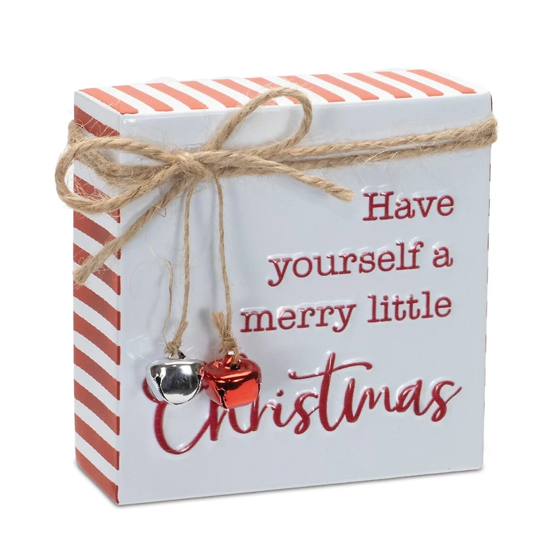 Metal Christmas Sentiment Sign with Bell Accents, Set of 2