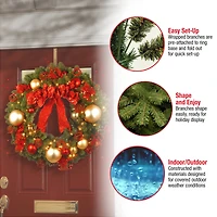 36" Decorative Collection Cozy Christmas Wreath With Red & Clear Lights