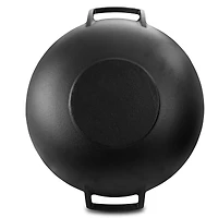 MegaChef 14" Heavy Duty Cast Iron Wok With Wood Lid Set