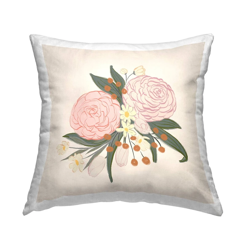 Stupell Industries Delicate Peony Mixed Flower Buds Arrangement Throw Pillow, 18" x 18"